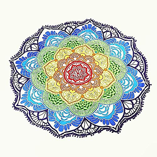 Uteruik Runde Strandüberwurf, Quaste, Dekoration mit Kleinen Bällen, Blumen-Muster, 142 cm, Runde Yoga-Matte, Hippie-Tischdecke, Heimdekoration, Wandbehang, Wandteppich