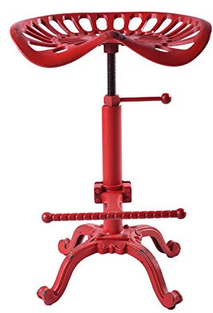 Topower Vintage Industrie Barhocker, Traktorhocker aus Gusseisen, höhenverstellbar, Drehsitz, Frühstücksstuhl (Alt-Rot)