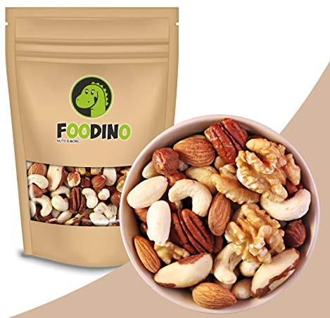 Nussmischung natur mit Mandeln blanchiert Mandeln mit Haut Haselnüsse mit Haut Cashewkerne Paranüsse Pekannüsse Walnüsse alle ungesalzen ungeröstet ohne Schale 500g - 5kg Studentenfutter (1kg)