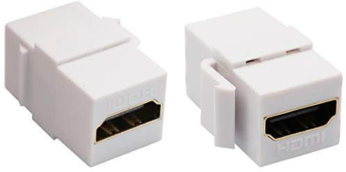 AAOTOKK HDMI Keystone Coupler, Gold Plated HDMI Keystone Jack Insert Female to Female 3D 4K Coupler Adapter for Wall Plate (White/2 Pack)