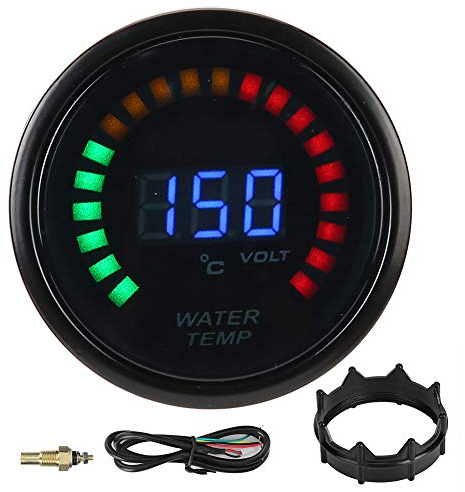 Wassertemperaturanzeige Auto, 12v Temperaturanzeige mit Fühler, Digitale LED-Wassertemperaturanzeige Temperaturanzeige mit Sensor 52 mm 20-150 ° C für 12V Auto