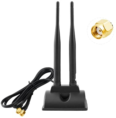 Vecys 2.4G/5G/5.8G WLAN WiFi Antenne MIMO Omnidirektionaler Signalverstärker Magnetbasis 6 dBi RP-SMA Adapter 1.2m 3.9Fuß für PCIE Netzwerk WLAN Kartenrouter Externe Antenne Drahtloses WLAN