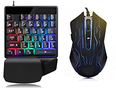 Einhändiges mechanisches Gaming-Tastatur-Maus-Set, 35 Tasten 7-Farben-Hintergrundbeleuchtung E-Sports Universal USB-Tastatur-Mäuse-Kombination mit ergonomischer Handgelenkstütze und rutschfestem Desig