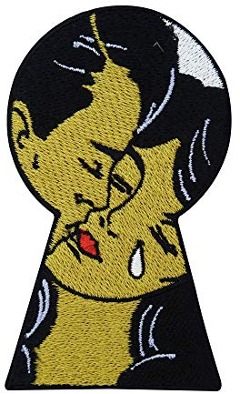 Finally Home Sad Pop Art Keyhole Patch zum Aufbügeln | Comic Style Patches, Schlüsselloch Bügelflicken, Kuss Flicken, Traurige Liebes Aufnäher