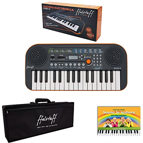 MILES Tastiera Elettronica 32 Tasti con Borsa ffalstaff Semirigida 65x23x7 con Imbottitura 10 mm, Alimentatore e E-book Suona la Tastiera