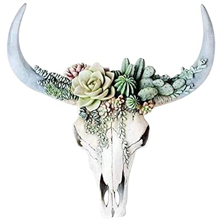 Perfect Flower Stierkopf Bullenkopf Bullenschädel Geweih Hörner Polyresin Stier Bulle Longhorn Kopf Trophäe KuhschäDel Wanddekoration Kuhschädel Skulptur, Tierschädel Home Wanddekoration