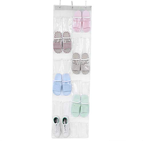 OUKENS Organisateur de Chaussures Suspendu, 24 Poches Organisateur de Sac à Chaussures Transparent Stand Mesh Tissu avec 3 Crochets, Range-chaussures à suspendre sur la porte Étagère Suspendue