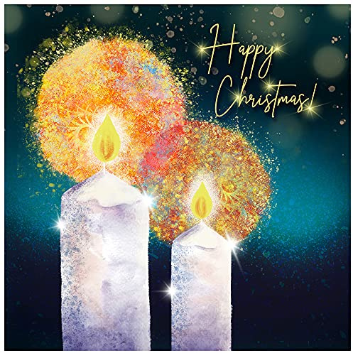 Luxury Christmas Cards, Pack of 10, Candles, by Just Cards Direct | 10 large 16x16cm cards with white envelopes; gold foil; greeting inside; traditional Christmas cards; printed in the UK