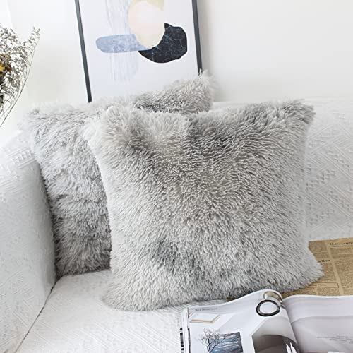 OYIMUA 2er Set Kissenbezüge 50x50 Grau Flauschige Deko Kissenhülle Kunstpelz Kuschelkissenbezug Dekorative Kuschelig Kissen Plüsch Zierkissen Kissenbezug Plüschkissen Couchkissen Sofakissen