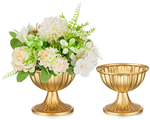 Sziqiqi Vase Mariage Doré: 9.5 cm Haut Vase Urne Centre de Table Lot of 2 - Metal Pots Or pour Fleur Arrangement pour Fete Anniversaire Bapteme Reception