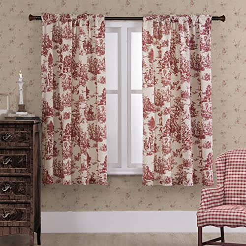 Cremefarbene Vorhänge für Schlafzimmer, 160 cm lang, 2 Paneele mit Bauernhaus-Motiv, Akzente, Raumdekoration, Toilette, Cottage, Kern, Weinrot, Blume, durchscheinend, für Wohnzimmer, 160 cm lang