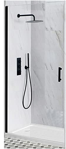 MILANO Black Hinged Door Shower Enclosure White Tray 1600 x 700mm | Toughened Glass Panel. Aluminium Profile. Contemporary Style. Framed Design. Recessed Installation. White Tray & Waste.