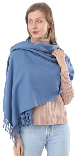 ACNCN Damen-Schal, Kaschmir, Pashmina, 300 g, extra groß, Kaschmir, dicke Schals für den Winter, denim-blau