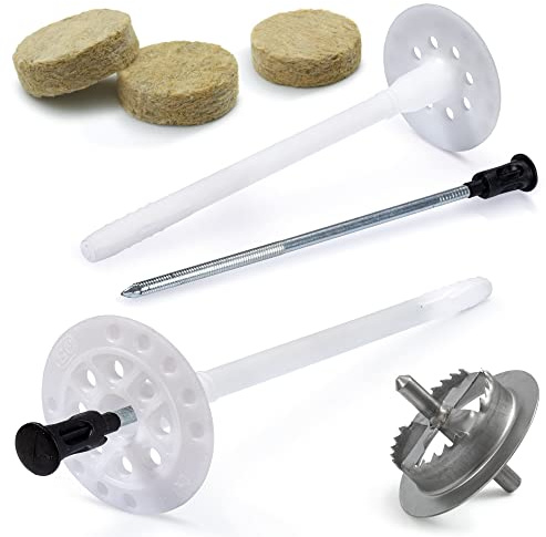 STRÜBER WDVS SET (Ø8x175mm Dämmstoffdübel mit Metalldorn 100St + Mineralwolle Rondelle 100St + Metall Fräser 1St) Satz für Fassadendämmung Wärmedämmung Abdeckkappen Nylon Tellerdübel Stahlnagel ETA