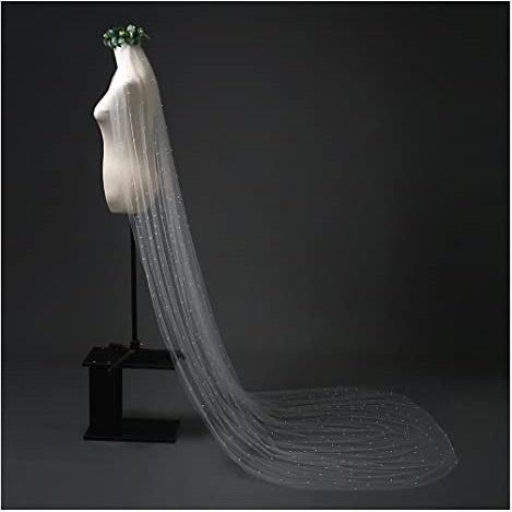 Egurs Hochzeit Brautschleier Lange mit Perlen Elegant Braut Hochzeit Schleier Weich Tüllboden Brautkleider Zubehör Romantischer Schleier for Braut-Hochzeits-Accessoires mit Kamm