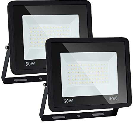 Yakimz 2er 50W LED Strahler Fluter Aussen, 6000K 4250LM Kaltweiß Wandleuchte LED Außen Scheinwerfer Flutlicht, Außenleuchte Superhell, IP66 Wandbeleuchtung für Hof, Garage, Garten, Deko