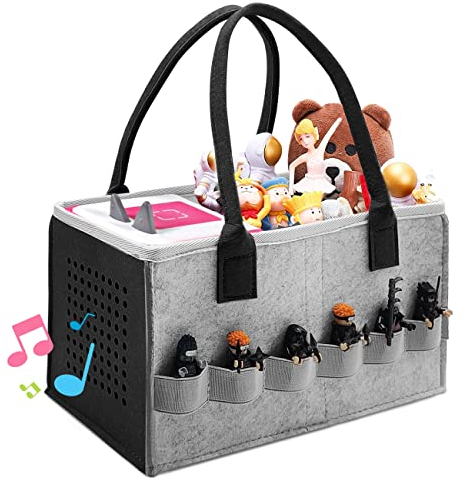 LGZIN Tasche for Toniebox Tonie, Tasche für Toniebox Starter Set und Figur, Tragetasche mit Griff für Toniebox, Kann 30-40 Figuren Aufnehmen, Tragetasche für Figuren Aufbewahrung(Grau+Schwarz)