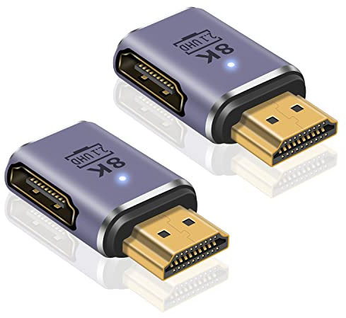 Maxhood 8K HDMI Adapter, HDMI 90 Degree Adapter, HDMI 2.1 Male to Female Adapter 48Gbps UHD HDMI Extender Connector Supports High Speed Video and Audio for HDTV, Switch, Xbox One, PS5, Laptop, 2pcs