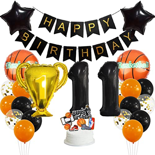 Guoguonb 11 Jahr Basketball Thematische Dekoration Set Happy Birthday Banner Großes Basketball Luftballon Cake Topper Zahl 11 FolienBallon für Basketball-Fans Birthday Party Geburtstagsdeko