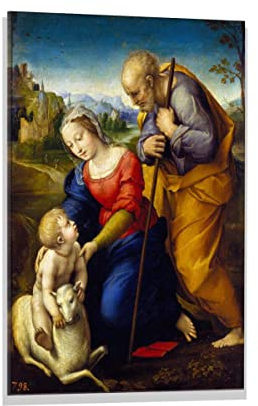 kunst für alle Glasbild: Raphael Die heilige Familie mit dem Lamm, hochwertiges Wandbild, brillanter Druck auf Echtglas, 60x80 cm