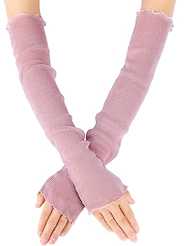 1 Pair of Women's Long Ultra-thin Lace Arm Sleeves Cooling Mesh Tulle Sun Protection Arm Sleeves Fingerless Gloves for Party Outdoor Sport Activities (Pink)