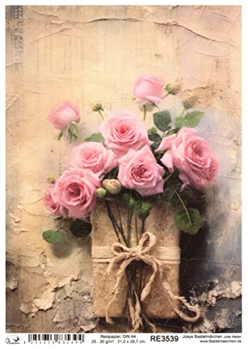 Josys Bastelmärchen Reispapier A4 Strohseide Decoupage Vintage Shabby Notenblatt Rosen RE3539