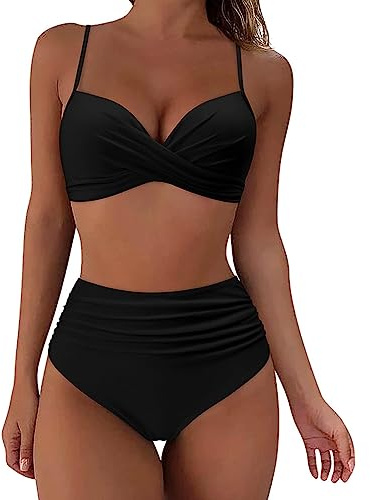TOEECY Bikini Set Damen Cross Badeanzüge Bademode Zweiteiliger Badeanzug Push Up High Waist Sexy Schwimmanzug Swimsuit
