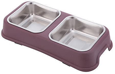 MBROS Rectangle Dog Bowls Stainless Steel Double Pet Bowls Set Non-slip Dog and Cat Food Bowl for Dog/Cat/Any Small Animal Food 2021/8/26(Color:purple)
