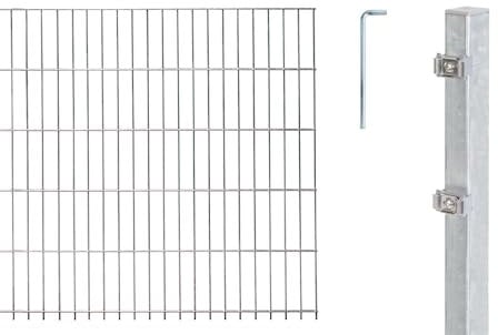 Alberts 658106 Doppelstabmattenzaun als 22 tlg. Zaun-Komplettset | verschiedene Längen und Höhen | feuerverzinkt | Höhe 203 cm | Länge 20 m
