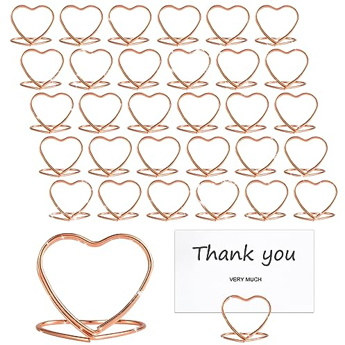 32St Tischnummernhalter, Mini Tischkartenständer, Herzform Tischkartenhalter, Tischschildhalter, Platzkartenhalter, Memo & Menü & Foto Clips für Hochzeit, Party, Büro (Roségold)