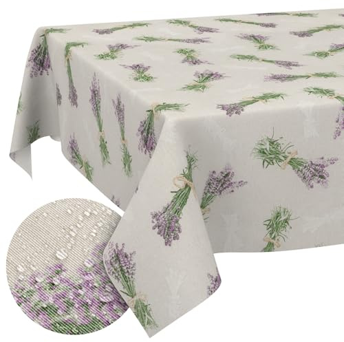 Tischdecke aus Stoff Textil abwaschbar Tischwäsche Tischtuch Baumwolle Polyester Lavendel Beige 350x140cm In-/Outdoor Tischdecke