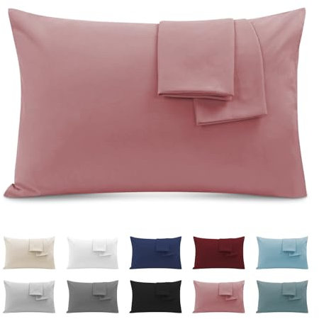 Federe Cuscini Letto Matrimoniale 50x80cm, Set 2 Federe Oeko-TEX in Premium Microfibra 110GSM con Invisibile Cerniera, Morbida e Traspirante, Ipoallergenica - Rosa Scuro