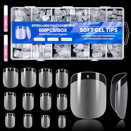 MELLIEX 600 Pièces Courtes Faux Ongles Claires Couverture Complète Capsule Americaine Ongle pour Nail Art DIY, Carré Rond