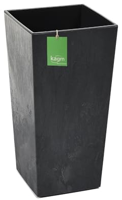 KAGM Blumenkübel Blumentopf mit herausnehmbarem Pflanzeinsatz. Aus robustem Kunststoff in Betonoptik - Schwarz - 38,5 x 38,5 - H= 75