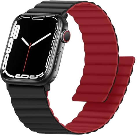 Anlinser Compatibile con Cinturino Apple Watch 42mm 41mm 40mm 38mm, Cinturini Magnetico Reversibile su Entrambi Lati per iWatch Serie 10/9/8/7/6/5/4/3/SE (Rosso/Nero)