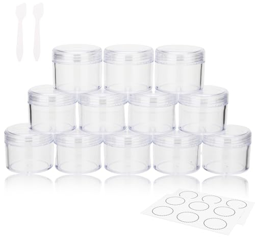 GOLACKY Lot de 12 petits bocaux en plastique de 20 g avec couvercles et cuillères à maquillage, transparents