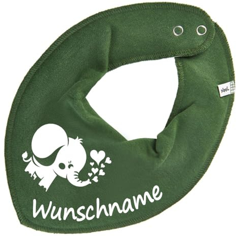 HALSTUCH mit Namen oder Text personalisiert für Baby oder Kind aus Baumwolle in Einheitsgröße Elefant dunkelgrün