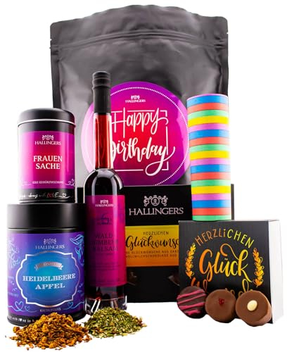 Hallingers Happy Birthday Pink XXL - Geburtstag Wundertüte XXL Geschenkset Essig Gewürz Coldbrew Tee Pralinen Tafel Schokolade (Bag) - Geschenkideen Weihnachten & Geschenke Adventskalender | Geburtsta