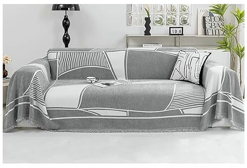 Bishilin Sofabezug Ecksofa 1 Sitzer, Couchbezug Nordisch Katzenschutz Geometrie Motiv mit Quasten Grau Weiß 180x130CM Couch Überwurf Sofaüberwurf Chenille