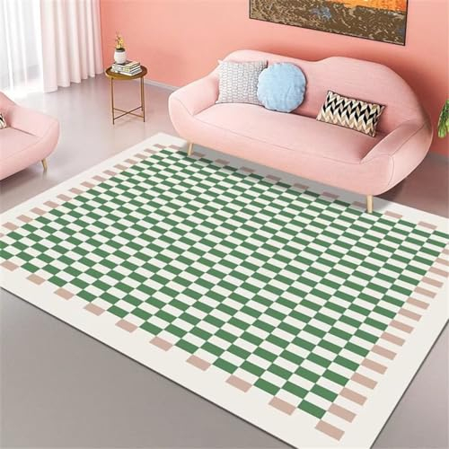 RUGMRZ Design Teppich Vorhänge Schlafzimmer Schlafzimmerteppich grün quadratisches Muster Küchenteppich waschbar Flickenteppich Waschbar 80X200CM
