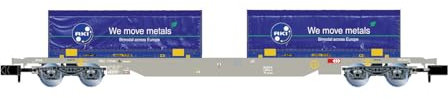 Arnold HN6659 4-achsiger Containerwagen mit 2 x blauen 22-Coil-Containern RHEINKRAFT Rolling Stock - Waggons
