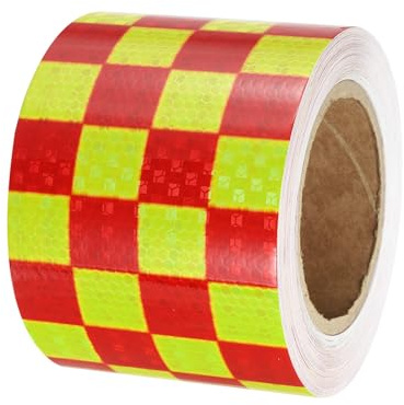 PATIKIL Ruban Réfléchissant Adhésif Carré Fluorescent Jaune Rouge 1 Rouleau 10cm x 20 Mètres Ruban Adhésif Réfléchissant de Sécurité Imperméable pour Camions, Remorques, Voitures