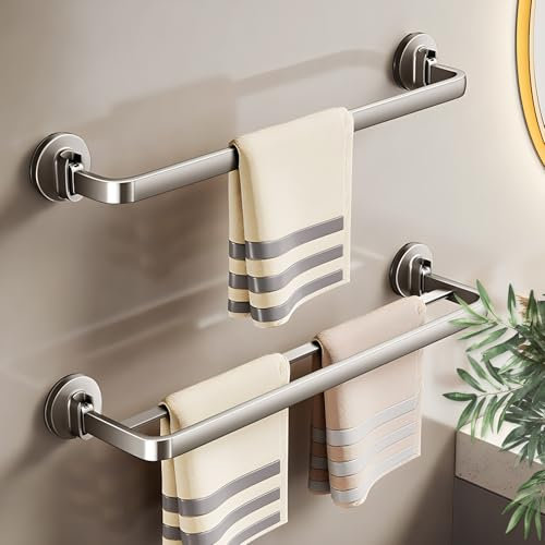 Porta Asciugamani Ventosa Bagno, Portasciugamani da Parete Lega di Alluminio Porta Salviette Bagno Porta Asciugamano per Bagno Cucina E Servizi Igienici(White,2 Pole 60cm/23.62in)