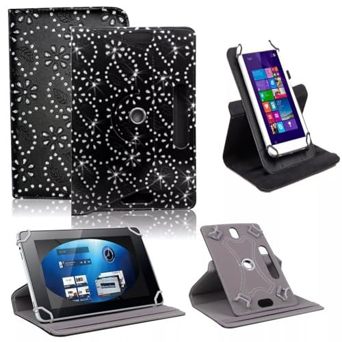 Universal 7-8 Inch Tablet Case Cover, Floral Pattern Leather 360° Rotating Case Fits for ALL 7 Inch (Black)
