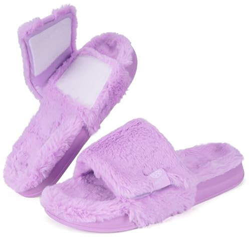 Hsyooes Pantofole Donna Peluche Ciabatte da Casa Regolabili Pantofole Invernali Comode Sandali Scarpe Diabetiche Slippers Viola Etichetta 250=39-40EU