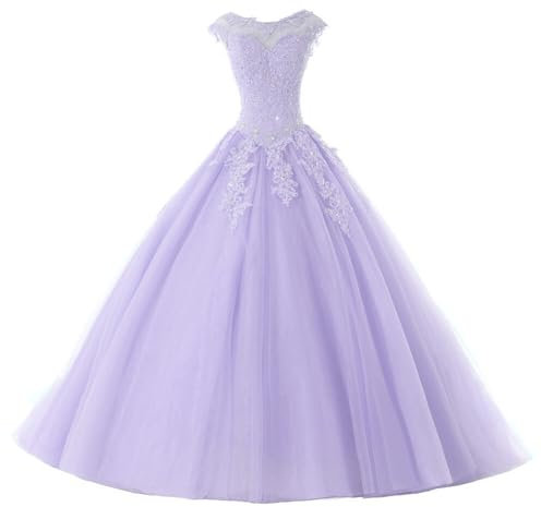 Ballkleider Lang Prinzessin Quinceanera Kleider Tülle Brautkleid Abendkleider A-Linie Partykleid Festkleider Flieder 58