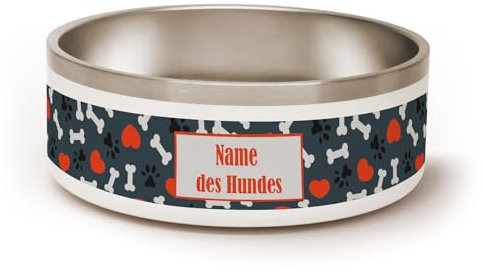 PICANOVA Personalisierter Hundenapf mit Namen - 1,2 l Edelstahl-Futternapf, Wasserschale, rutschfest, Geschenk für Haustierbesitzer - Hearts & Paws Design
