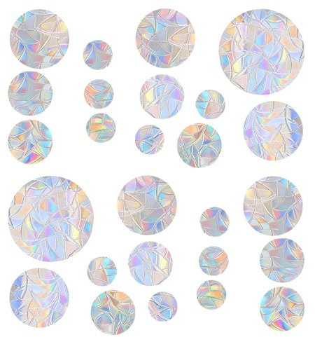 Prisma Fensteraufkleber,26 Stück Kreisförmige Sonnenfänger Sticker,Fenster Aufkleber,Anti-Kollisions Fensterfolie für Vogelschutz,Regenbogen Effekt,PVC Suncatcher Folie für Schlafzimmer und Esszimmer