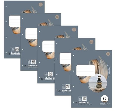 Staufen Style Schulblock LIN 20-5 Blöcke je 50 Blatt, DIN A4, 70 g/m², blanko, 4-fach Lochung