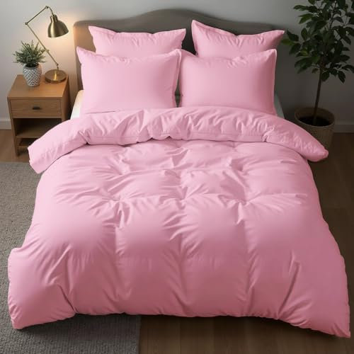 Hema Percale Duvet Cover Set with Pillowcases Solid Rose Pink colour 300TC reversible style multiple sizes soft hotel quality Quilt cover bedding (King (240 x 200cm))